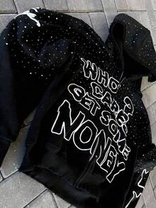 High Street Dark Style Men's Hooded Sweater With A Casual And Sophisticated Look, A Loose And Hip Casual Jacket Top, Hoodies For Men - 黑色 - 查看 3