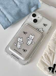 银色磁性猫咪卡包钱包贴纸适用于磁性手机壳