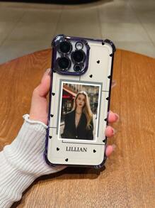 1pc Personalized Heart-Shaped Photo Wall Decor, Purple Shockproof Phone Case With Custom Portrait Collage Design, Signature Customization, High-Definition UV Printing, Suitable Compatible With Apple 11/12/13/14/15/16/Pro Max, Galaxy A13/A14/A15/A53/A55/A54/A55, S23/S23 Ultra/S24 Ultra/S24, Great For Gifts And Daily Use