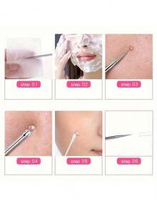 Juego profesional de 4 piezas - Herramienta de acero inoxidable para eliminar espinillas y acné - `Kit de herramientas de acero inoxidable para eliminar acné y manchas - ¡Faciales en casa! Facial sin fragancia para piel normal - Herramienta de eliminación de acné y manchas Kit extractor de comedones de doble cabezal - (Juego de 1 pieza) Limpiador, cepillo limpiador, bolsa, organizador, almacenamiento ¡Para problemas de acné durante la pubertad!  Traducción realizada con la versión gratuita del traductor DeepL.com - Plata - Ver 10