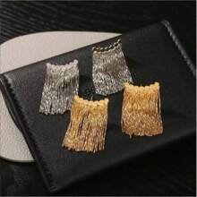 1 Pair Crescent Shaped Fringed Earrings, Minimalist & Versatile