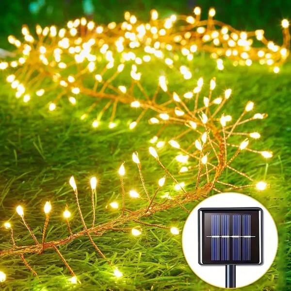 1pc Solar Powered Starry Sky Lights, 100/200 LEDs Fairy String Lights, 8 Modes Outdoor Decorative Lights, Christmas Decor, Wedding Party Patio Garden Halloween Camping Birthday Holiday Celebration