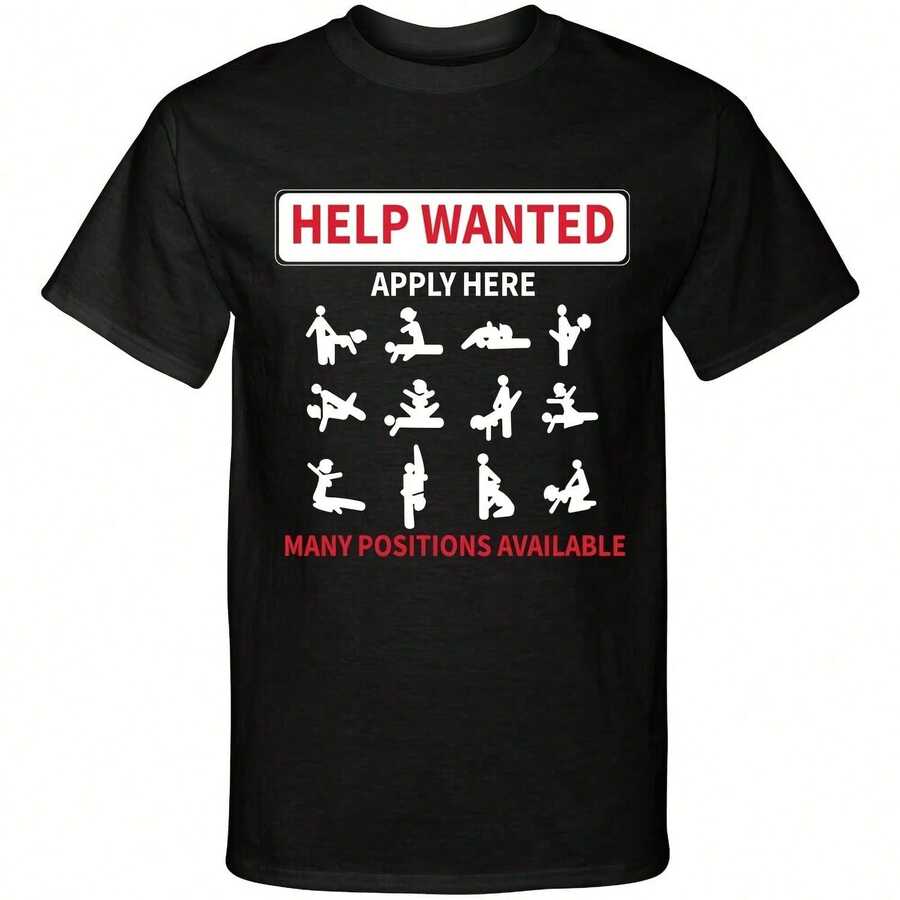 Help Wanted Adult Positions Available Funny Style Graphic Tee Shirt T-Shirtsuitable For Summer Wear, Paired With Printed Shirts, Ladies' Tops, And Printed Short-Sleeve Shirts. Women's Clothing - màu đen - Xem 1