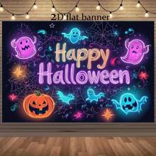 1 pieza Fondo colorido de Halloween, calabaza brillante, fantasma espeluznante, atmósfera fantasmal, perfecto para fotografía de fiesta, crea fácilmente un escenario mágico. Pancarta de fiesta, disponible en varios tamaños