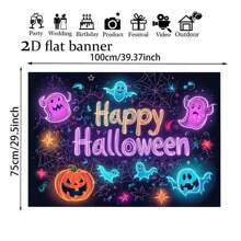 1 pieza Fondo colorido de Halloween, calabaza brillante, fantasma espeluznante, atmósfera fantasmal, perfecto para fotografía de fiesta, crea fácilmente un escenario mágico. Pancarta de fiesta, disponible en varios tamaños