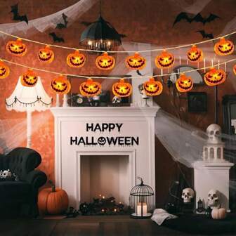 1 PC 10/20 LED Pumpkin Hanging String Light Battery Operated Halloween Scary Atmosphere Lamp Suitable For Home Bedroom Fireplace Stairs Club Shop Holiday Theme Party Indoor And Outdoor Festival Activities Decor