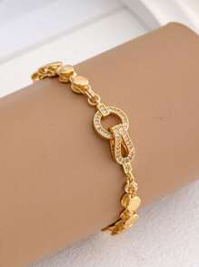 2025 New 18K Gold Plated Copper Vietnamese Sand Gold Horse Eye Bracelet, Peach Heart Bracelet Inlaid With Exquisite Zirconia, Foldable Clasp, Gold Rhombus Bracelet, Versatile & Fashionable Women's Gift