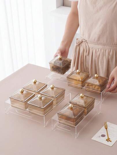 1 Set Transparent Acrylic Base Dish Set, Snack Candy Dried Fruit Cookie Storage Set, Party Holiday Decor Set, Reusable