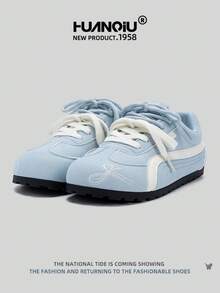 HUANQIU 2025 New Women's Shoes, Women's Skateboard Shoes, A Pair Of And Fashionable Breathable Lace-Up Home Office Outdoor White Shoes Versatile Light And Comfortable White Shoes Lace-Up Soft-Soled Sports Shoes Casual Shoes Running Shoes Christmas Apple Red Four Seasons Shoes - Blue - View 3
