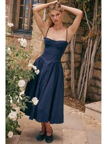 French Vintage Long Dresses With Halter - 藏蓝色 - 查看 1