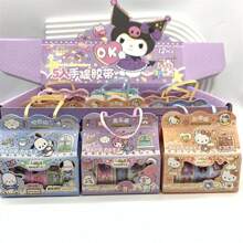 Sanrio 1 Box Of Sanrio Kuromi 5-In-1 Paper Tape, Parcha Dog Big Ear Dog DIY Material Sticker, Meileti Handbag Sticker, Cartoon Handbag Sticker Tape, Small Gift Box, Children's Girl Reward Gift, Paper Handbag Sticker, Drawing Paper Tape, Student Creative DIY Tape