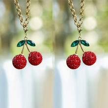 1/3pcs Bling Crystal Cute 3D Cherry Car Rearview Mirror Pendant, Personalized Car Interior Ornament, Gift For Her - one-size - View 6