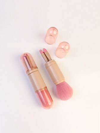 4 piezas/set de brochas de maquillaje 4 en 1, brocha iluminadora facial, broca mini Eyeshadow, mango reutilizable, cepillo compacto para polvos, herramientas de belleza para mujeres