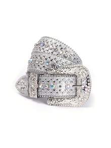 男女通用水钻腰带，适合西部牛仔/女孩，镶嵌奢华水晶水钻的牛仔/男孩皮带，适合万圣节夏季、秋季、秋季、万圣节 - 黑色 - 查看 11