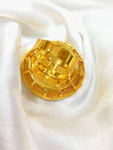 1pc Fashion Elegant Popular Cross-Border Exquisite 3D Carved Plated Gold Ring, Middle East Dubai Europe & Africa Bridal Wedding Party Dress Accessory Holiday Gift Everyday Jewelry, Adjustable Size