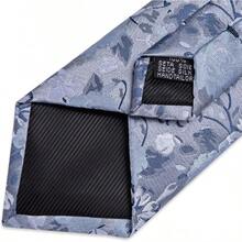 Silk Floral Necktie Set With Tie Clip, Handkerchief & Cufflinks - Silver and Sky Blue - View 8