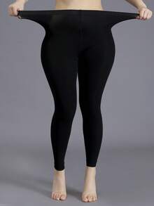 1 件女士保暖内衬紧身打底裤，性感时尚，秋冬季薄款保暖短款紧身裤 - 黑色 - 查看 12