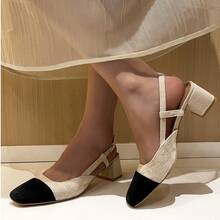 Women's Color Block Square Toe Adjustable Buckle Design Fashion High Heels - Beige - View 2