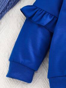 Baby Mädchen Set aus blau gerüschtem Langarmoberteil und komplett rosa floral bedruckter Hose, 2-Teilig, Herbst/Winter - Blau - Übersicht 4