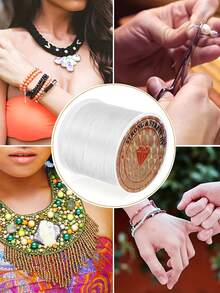 50米/1968.5英寸弹力绳，用于制作手链 - 0.8毫米弹力绳，带闪亮水晶，涤纶-氨纶混纺，适用于珠宝串珠、派对气球装饰 - 结实的小结，光泽如新，绳子手链 - 彩色 - 查看 6