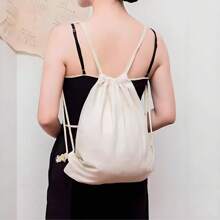 1pc Canvas Drawstring Bag, Canvas Backpack With Drawstring Closure, Travel Storage Canvas Bag, Shopping Tote Bag, Unisex Simple & Fashion Design, Suitable For Shopping, Travel, Etc.