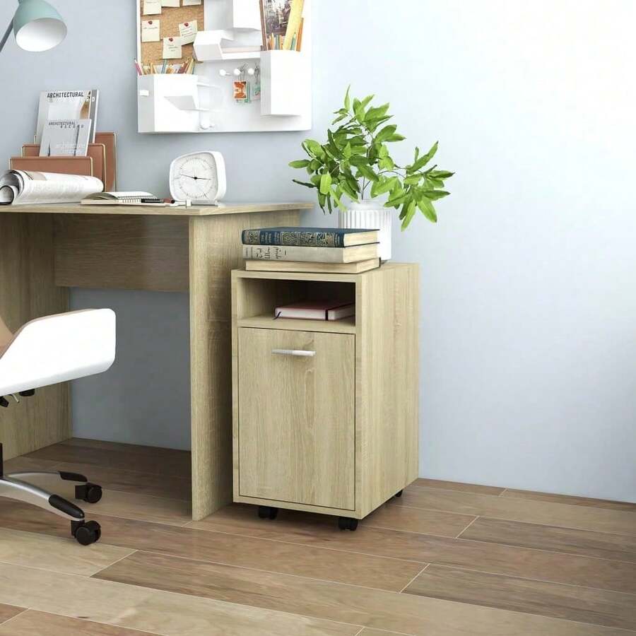 Mobiletto laterale Larryhot con ruote in legno ingegnerizzato Sonoma Oak, bello e pratico, ideale per riporre oggetti e decorare la casa. - Castano - Visualizzare 1