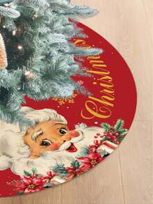 1pc Christmas Tree Skirt, Red Santa Claus Background With Snowflake Pattern, Gold Christmas Tree Skirt Decoration, Home Holiday Decor Round Tree Skirt - Multicolor - View 7