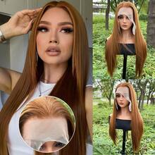 13*6 Lace Front Wigs Brown Long Straight Synthetic Wig For Daily Party Hallowen Wear