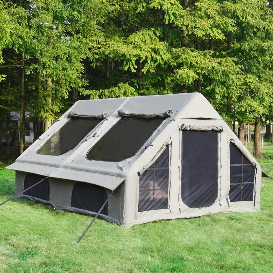 8-Personen Luftzelt mit Luftpumpe, Allwetter-Blow-Up-Zelt mit Privatschieber, Schnellaufbau-Familienzelt für Glamping, Wandern, Angeln und Garten
