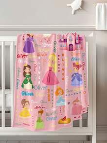 个性化水彩公主毯，定制名字女婴羊毛毯，公主生日儿童礼物，公主人物被子 RE - 彩色 - 查看 6