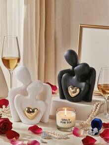 1pc "Kiss Of Love" Resin Sculpture, Romantic Embracing Couple Decor, Meaningful Figurine Suitable For Bedroom, Home Office, Bookshelf, Tabletop (Please Note Product Size) - Multicolor - View 2