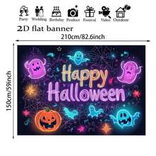1 pieza Fondo colorido de Halloween, calabaza brillante, fantasma espeluznante, atmósfera fantasmal, perfecto para fotografía de fiesta, crea fácilmente un escenario mágico. Pancarta de fiesta, disponible en varios tamaños