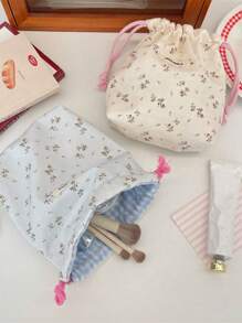 1 pezzo Borsa multifunzione con stampa floreale ditsy, borsa per fotocamera, borsa per il trucco, borsa con coulisse, borsa da viaggio, borsa per il trucco portatile, borsa per prodotti per la cura della pelle, borsa per articoli da toeletta, organizer per gioielli, organizer per rossetti, organizer per oli per le labbra, organizer per smalti, organizer per fermagli per capelli, portafoglio, elementi essenziali da viaggio, elementi essenziali per dormitorio, regali di compleanno, regali per damigelle, regali per la mamma, regali per insegnanti, regali di San Valentino