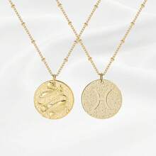 Zodiac Coin Embossed Choker Necklace Disc 12 Astrology Horoscope 14K Gold Plated Round Pendant Personalized Necklace Women Men - B 雙魚座(2月19日至3月20日) - 查看 9