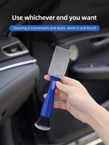 Suministros de detallado de automóviles, 1 pieza Cepillo de limpieza multifuncional para ranuras del interior del automóvil, eliminación de polvo en la oficina y el hogar, cepillo de limpieza de doble cabezal para rejillas de ventilación del automóvil, suministros de limpieza - Negro - Ver 8