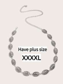 1pc Plus Size Women's Vintage Floral Engraved Buckle Textured Metal Waist Chain, Suitable For Western Style, Beach, Vacation, Party, XXL XXXL XXXXL Fall, Autumn, Halloween - Silver - View 2