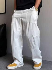 Autumn/Winter Lightweight Lyocell White Casual Pants For Men, Straight Leg Loose Fit Breathable Wide-Leg Trousers, Versatile