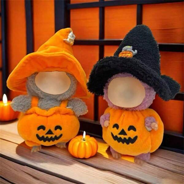 Caja ciega de muñeca con disfraz de sombrero de calabaza de vinilo para Labubu, naranja/negro, adecuado para posiciones de pie y sentado de 17 cm y 14 cm, ropa/accesorios de primera y segunda generación, decoraciones para fiestas de Halloween, regalos de Año Nuevo, regalos de Navidad (muñeca no incluida)