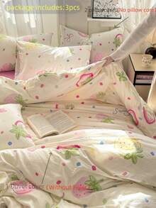 3 件套加厚涤纶清新印花可水洗床上用品套装，适合男孩和女孩宿舍，包括 1 个羽绒被套和 2 个枕套（无填充物）