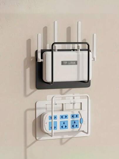 قاعدة حامل الراوتر بدون ثقب للتركيب السهل - من الحديد الزهر الأبيض الأنيق، رف تخزين متعدد الاستخدامات للغرفة المعيشية وأكثر من ذلك، لوضع الصناديق، رف الواي فاي، الرفوف