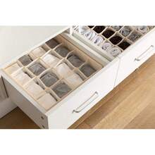ALYER Collapsible Bra(A-C Cup) Drawer Organizer,Durable Cloth Storage Box Bins Dividers For Panties,Underwear,Socks,Lingerie(Beige-7 Cells)