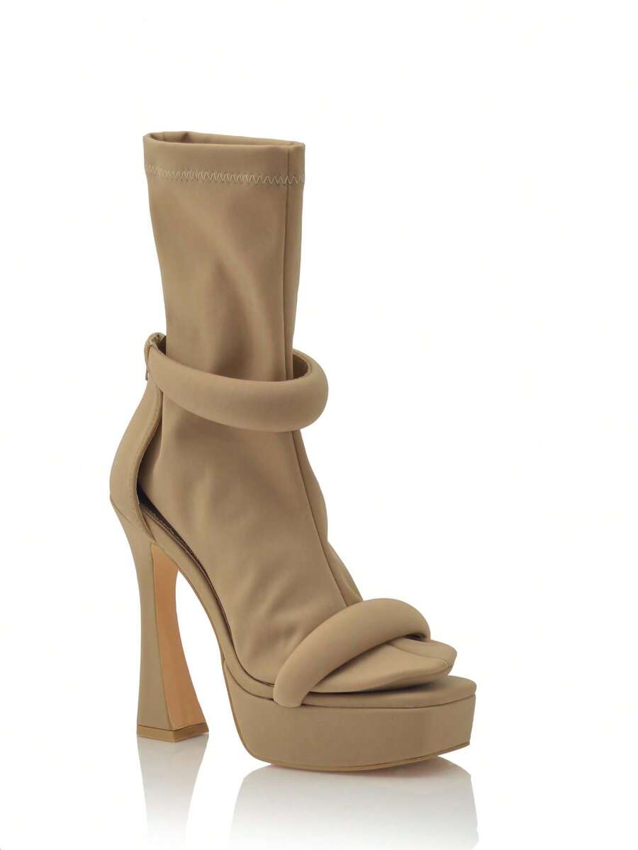 Plain Vacation Cool Fashionable Funky Polyester Back Zipper Holiday Vacation Party Office - Nude - 查看 1