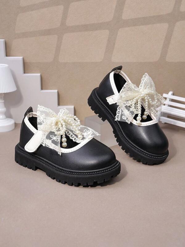 1 Pair Black Plus Size Wide Width Toddler Girls' Flat Shoes, Glossy PU Leather Black & White Patchwork, Hook And Loop Design, Round Toe, Non-Slip Sole, Campus Style Fashion Cute Princess Flats, Suitable For 3-15 Years Old Female Students Daily, Casual, Party, Travel, Spring/Autumn, 2025 New Arrival (The Shoe Style Runs Large, Recommend Ordering One Size Smaller If You Have A Slim Foot)
