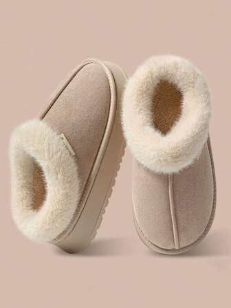 Casual Plush Slip-On Slippers For Women, Warm Indoor Home Bread Shoes, Versatile Solid Color Fabric Slippers For Couples, Suitable For Indoor & Outdoor, All Season, Autumn/Winter