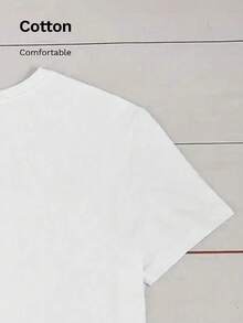 Damska koszulka w dużym rozmiarze, w jednolitym kolorze, z prostym nadrukiem w języku angielskim, z okrągłym dekoltem i krótkim rękawem - Biały - Zobacz 3