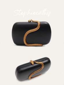 STEPHIECATHY 女士迷人奢华蛇纹五金装饰 PU 人造皮革手拿包品牌设计长金属链盒形手提包磁扣斜挎晚宴包多功能优雅钱包适合晚宴鸡尾酒会宴会约会礼物 - 彩色 - 查看 10