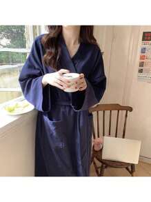 1 szt. Szlafrok nocny z teksturą waflową, swobodny, domowy, w stylu kimona, chłonny szlafrok, odpowiedni dla mężczyzn i kobiet, może służyć jako piżama, wiosna/jesień