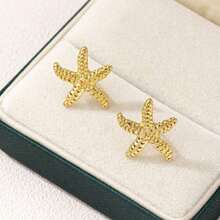 1 Pair Geometric Pearl & Starfish Stud Earrings - Gold B - View 7