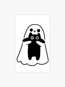 1 buc tatuaj temporar de Halloween cu o fantomă drăguță, îmbrățișând pisică, impermeabil și rezistent la transpirație, potrivit pentru oameni, poate dura 1-3 zile