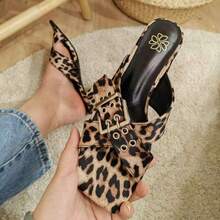 Summer Women's Chunky Heel Sandals - Leopard Print/Metallic Sheen/Minimalist Versatile Style - Fashionable One-Strap Slides, Suitable For Young People - LEOPARD - View 1